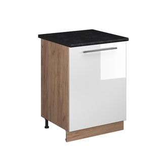 Vicco Mueble Bajo De Cocina Fame-line, Blanco Alto Brillo/roble Dorado, 60 Cm 1 Puerta Con Encimera, Vicco