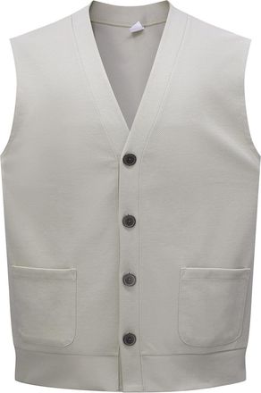 AlltheMen Mens Casual V Neck Knitted Gilets Sleeveless Cardigan Smart Casual Jumper Knitwear Button Front Beige 3XL