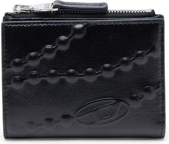 Diesel Leather wallet with embossed chain motif - Small Wallets - Woman - Black