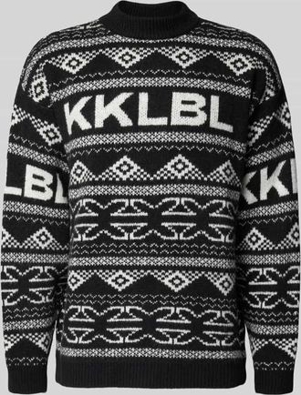 Karo Kauer Jacquard-Strickpullover mit Rundhalsausschnitt in Black, Gr&ouml;&szlig;e XL