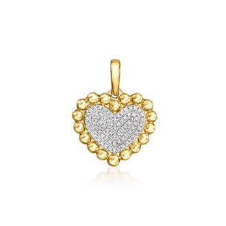 Ross-Simons Diamond Beaded Heart Pendant in 14kt Yellow Gold