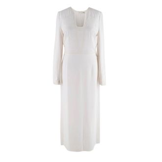 VILSHENKO Embroidered Cream Crepe Midi Dress Size S