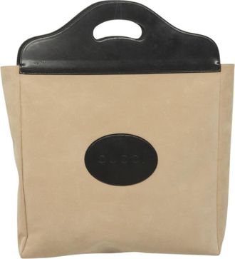 Gucci Vintage Handbag Suede Beige Suede Handbag (Pre-Owned)