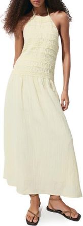 Mango Smocked Crinkle Halter Midi Dress in Pastel Yellow at Nordstrom, Size 6