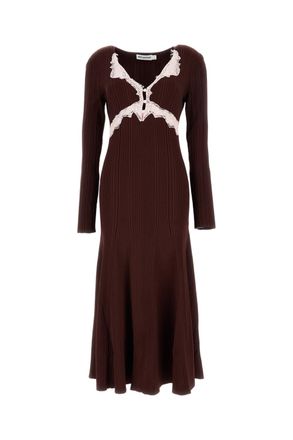 Self Portrait Knitted Ribbed Lace A-Line Mini Dress