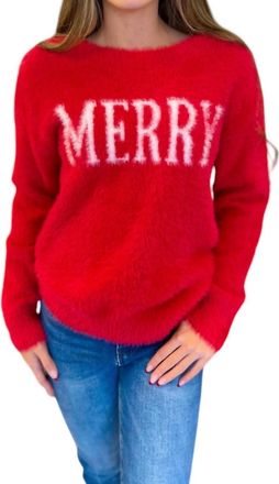 Hem & Thread Merry Fuzzy Eyelash Sweater In Red