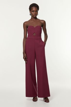 Karen Millen Womens Compact Stretch Bandeau Tailored Wide Leg Jumpsuit - Purple - Size 14 UK