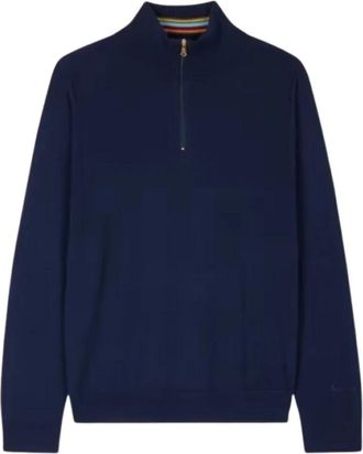 Paul Smith Merino Wool Half Zip Sweater - Heren - Coltruien - Blauw - S - Wol - Truien & Vesten
