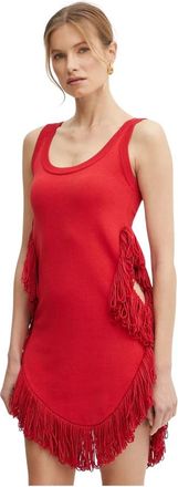 Simona Corsellini Fringe Mini Jurk - Dames - Korte kleedjes - Rood - M - Polyester - Kleedjes