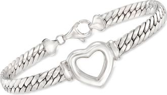 Ross-Simons Sterling Silver Cuban-Link Heart Bracelet