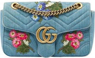 Gucci Borsa a spalla in denim ricamato floreale Pre-owned - - Pre-owned - Donna - Blu - ONE SIZE