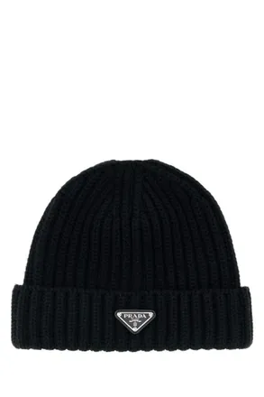 Prada Black Milano Logo Beanies Hat