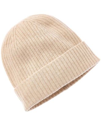 Amicale Cashmere Rib Knit Cuffed Cashmere Beanie