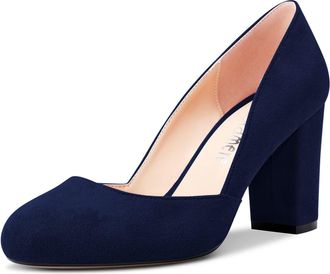 Castamere Women Chunky Block High Heel Round Toe Pumps Court Shoe Slip-on Office Party Dress 8.5 CM Heels Shoes Blue C 5.5 UK