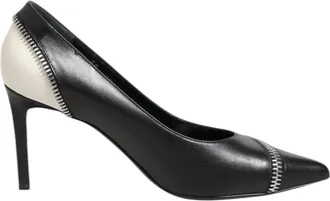 Saint Laurent White Black Leather Pointed Toe Heels Womens Shoes (Pre-Owned)