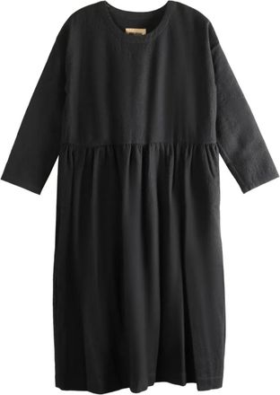 Uma Wang Midi-jurk met ronde hals en lange mouwen - Zwart