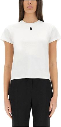 Alexander McQueen Tops, Dames, Wit, M, Katoen, Geborduurde Skull T-Shirt