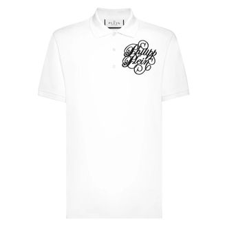 Philipp Plein Tops, Heren, Wit, S, Katoen, Polo Shirt SS Full Stones Coursive