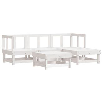 vidaXL Juego De Sof&aacute;s De Jard&iacute;n 5 Piezas Madera Maciza De Pino Blanco Vidaxl