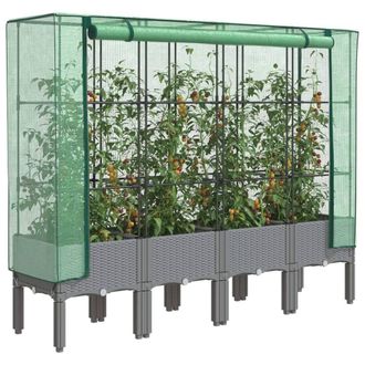 Berkfield Home Raised Bed with Greenhouse Cover Rattan Look 160x40x140 cm in Black | Size: 160 x 40 x 140 cm