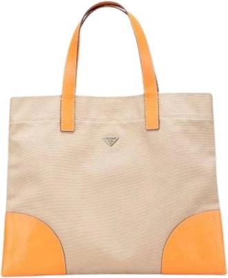 Prada Pre-owned Tote Bags, female, Beige, Size: ONE SIZE Pre-owned Canvas prada-bags