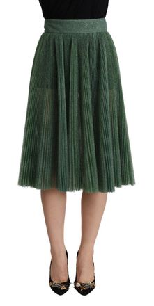 Dolce & Gabbana Womens Pleated Skirt Green Glitter Model A - Dark Green - Size EU 40 (Womens)
