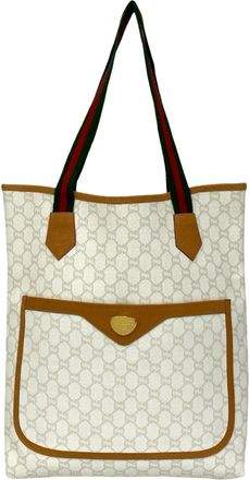 Gucci Brown Green Red Color White Leather Pvc Tote Bag (Pre-Owned)