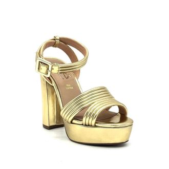 Ex&eacute; Womens Strap Platform Block Heel Sandal In Gold