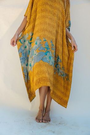 Sun Child Long Caftan Rosie in Yellow & Blue at Nordstrom
