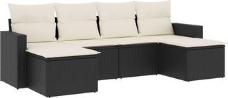 vidaXL Vidaxl - Set De Sof&aacute;s De Jard&iacute;n 6 Piezas Y Cojines Rat&aacute;n Sint&eacute;tico Negro