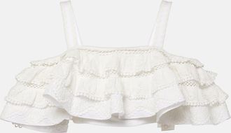 Carolina Herrera Embroidered ruffled cotton crop top