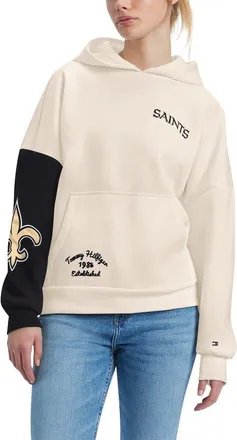Tommy Hilfiger Womens Tommy Hilfiger Cream/Black New Orleans Saints Harriet Pullover Hoodie at Nordstrom, Size Xx-Large
