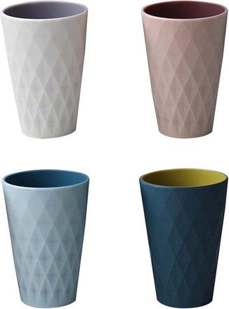 OEM Vasos De Pl&aacute;stico Irrompibles - 4 Piezas - Dise&ntilde;o Bicolor Con Estampado De Rombos - Apilables Y Antideslizantes - Para El Hogar, Camping Y Ba&ntilde;o