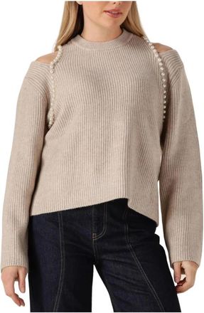 Co'Couture Row Rib Pearl Knit - Dames - Ronde hals truien - Beige - L - Polyester - Truien & Vesten