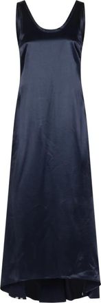 Off-white Satijnen Midi Jurk met Open Rug - Dames - Nachtjurken - Blauw - M - Satijn - Nachtkleding