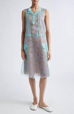 Maison Margiela Sheer Overlay Sleeveless Shirtdress in Emerald/Antique Rose at Nordstrom, Size 0 Us