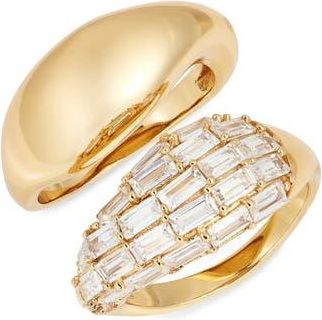 Nordstrom Set of 2 Cubic Zirconia Sculpted Rings in 14K Gold Plated at Nordstrom Rack, Size 7