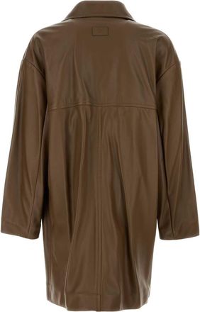Fendi Mens Nappa Leather Double-Breasted Coat Brown Lamb