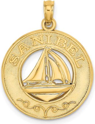 Diamond2Deal 14k Yellow Gold SANIBEL with Sailboat Circle Charm Pendant