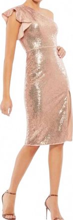 Mac Duggal Womens Sequined Flutter One Shoulder Midi Dress In Copper Pink