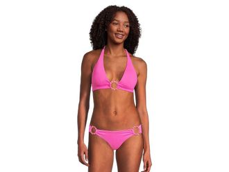 BECCA by Rebecca Virtue Marble Canyon Mira Ring Halter Womens Swimwear Azalea : MD, Nylon/Spandex