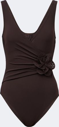 Karla Colletto Rosetta floral-appliqu&eacute; gathered swimsuit