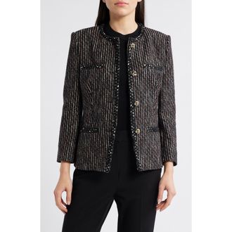 BOSS Jia Stripe Tweed Jacket in Monochrome Striped Tweed at Nordstrom, Size 6
