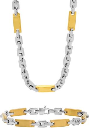 Robert Alton Two-Tone Stainless Steel Link Bracelet with Yellow Finish