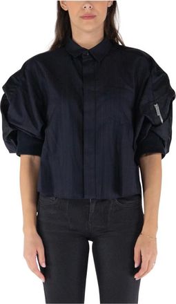 sacai Overhemden, Dames, Blauw, L, Katoen, Krijtstreep Overhemd