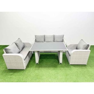 Fimous Fimous - Rattan Outdoor Table Reclining Chair Sofa Set Light Grey 6 Seater