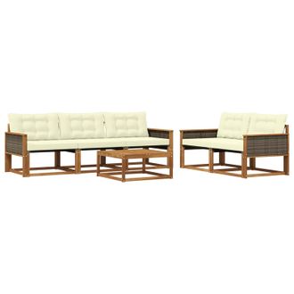 vidaXL Conjunto De Sof&aacute;s De Exterior Con Coj&iacute;n 6 Pcs Natural Y Crema Vidaxl