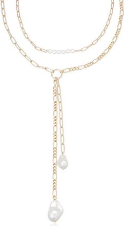 Ettika Faux Pearl Mixed Chain Layered Y-Necklace in Gold at Nordstrom Rack