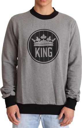 Dolce & Gabbana Gray Crown King Cotton Pullover Mens Sweater