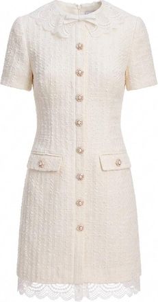Self Portrait Boucle Lace Trim Mini Dress